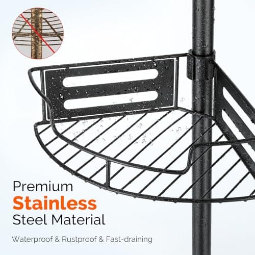 Hamitor 4-Tier Rustproof Bathroom Organizer - 47-121 inch Adjustable Shelving Rack - Black
