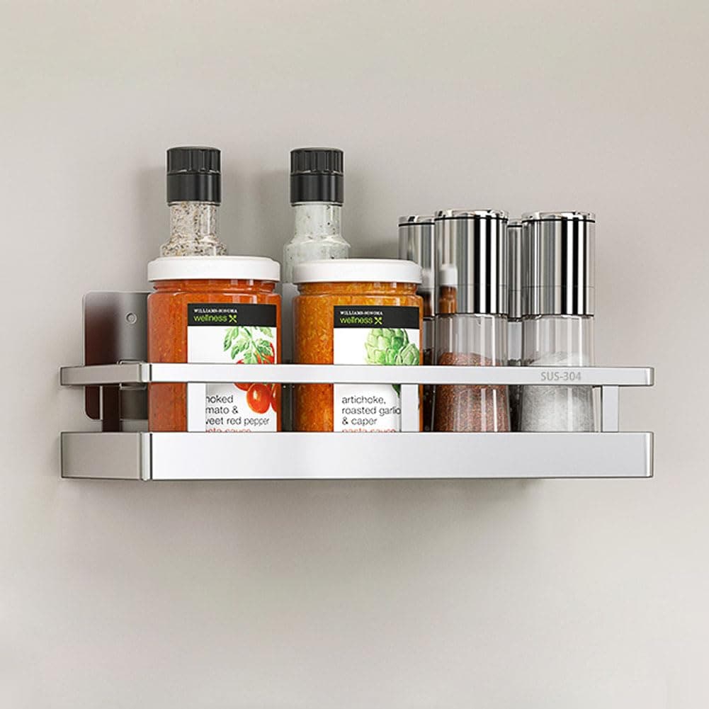 SUS304 Stainless Steel Wall Mount Spice Rack -Kitchen Seasoning Organizer (Silver)
