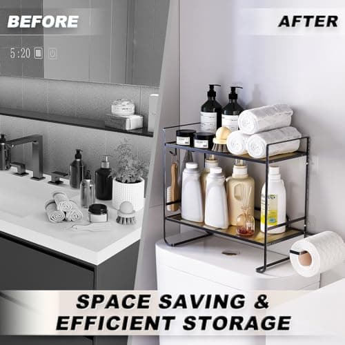 2-Tier Black Acrylic Over The Toilet Organizer, Large Capacity, Rust-Resistant