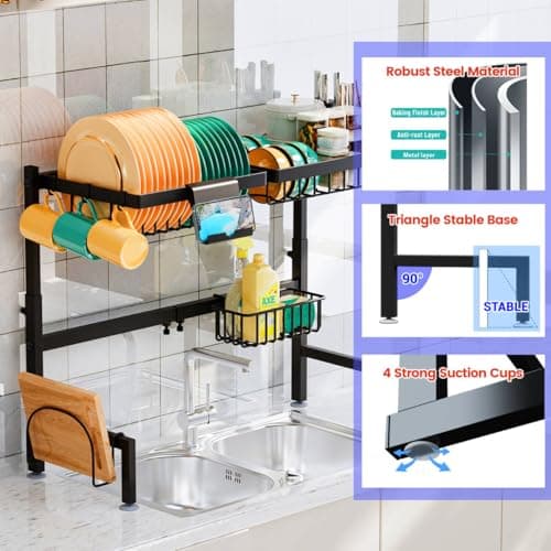 Stainless Steel Over the Sink Drying Rack, Expandable 24-35.5L x 12W x 19-22H