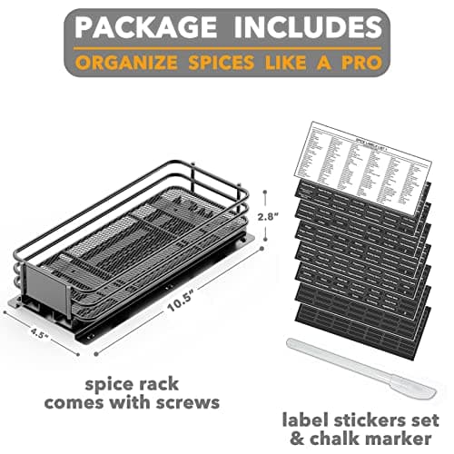 SpaceAid Heavy Duty Pull-Out Spice Rack Organizer, Cabinet Storage, 1 Drawer 1-Tier