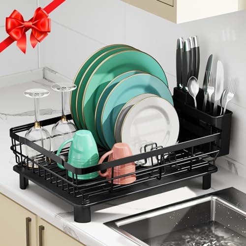 MOUKABAL Large Dish Drying Rack with Removable Holder, Grey/Gray
