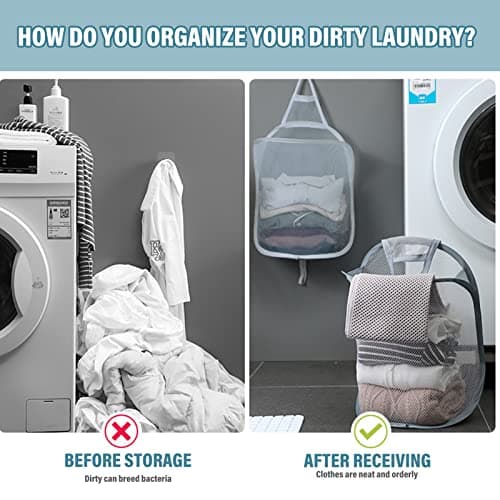 3-Piece Foldable Grey Mesh Laundry Hamper with Handle for Home & Hotel