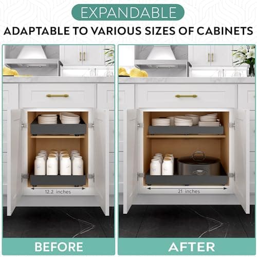 heavy-duty pull-out cabinet organizer for kitchen pantry 21" deep expandable drawers