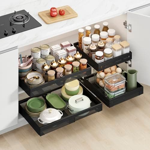 Expandable 16.5" Deep Slide Out Kitchen Cabinet Organizer, Metal, 1 Pack