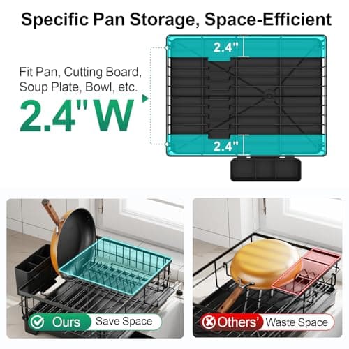 GSlife Expandable 2-in-1 Dish Drying Rack with Drainboard, Black