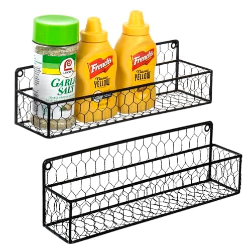 MyGift 12-Inch Black Chicken Wire Wall Mount Spice Rack, Set of 2
