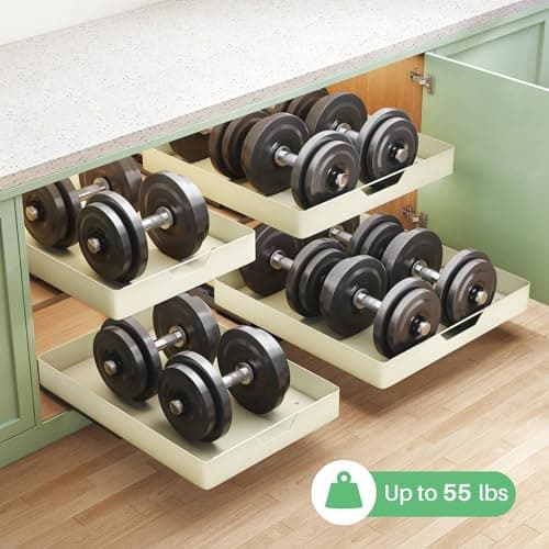 Pull Out Cabinet Organizer for Kitchen Cabinets, 21 inch Deep, No Drill Adhesive Drawers