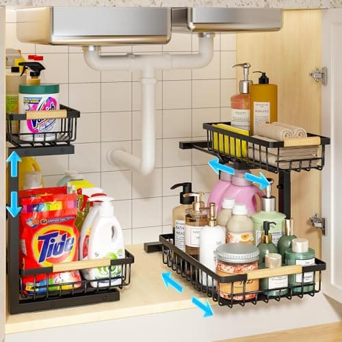 REALINN Adjustable Under Sink Storage, 2-Tier White Drawer Cabinet for Kitchen & Bathroom