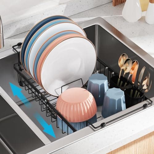 iSPECLE Adjustable Over the Sink Dish Drying Rack, Black