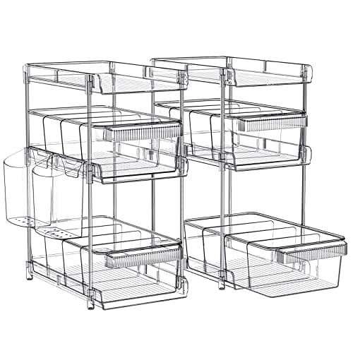 3-Tier Pull-Out Bathroom Organizer with 6 Dividers & 2 Cups