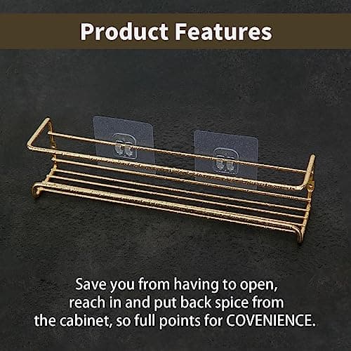 2 Pack Gold Self-Adhesive Metal Spice Racks for Fridge Doors & Kitchens