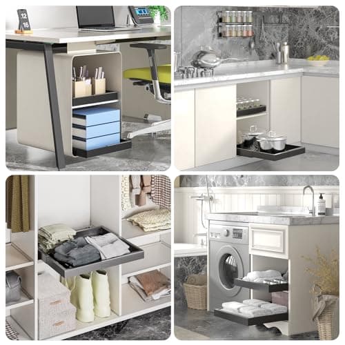 Black Minimalist Expandable Cabinet Organizer, 18" W x 5" H, 65 lbs Capacity, Kitchen Pantry Bathroom