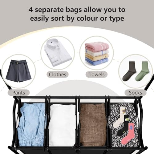 Black LUCKUP 4-Section Laundry Sorter with Hanging Bar