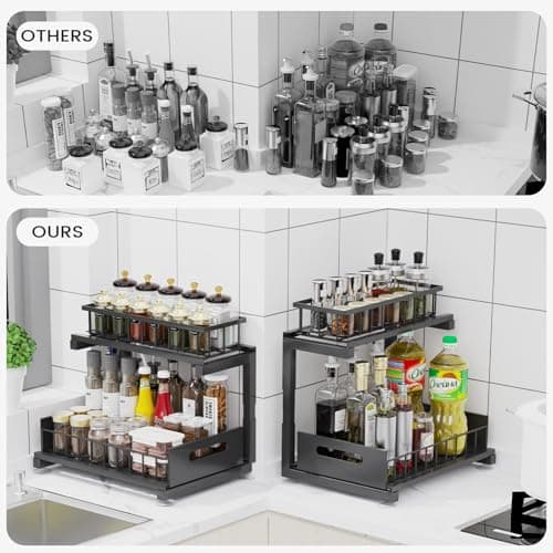 2-Pack Heavy Duty Under Sink Organizer, Adjustable Multi-Purpose Shelf (Black)