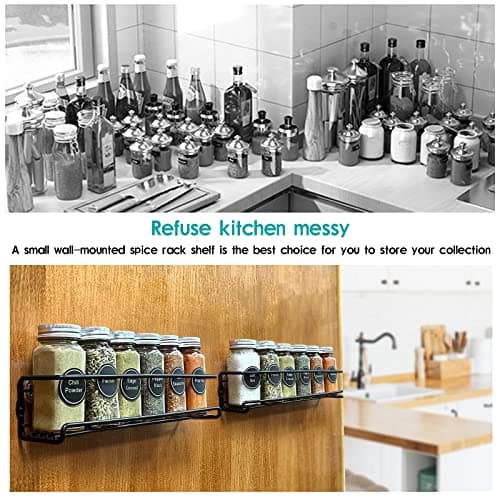 Wall-Mounted 4-Piece Spice Rack Organizer for Jars and Seasonings, Screw or Adhesive Installation for Kitchen Cabinet or Pantry Door