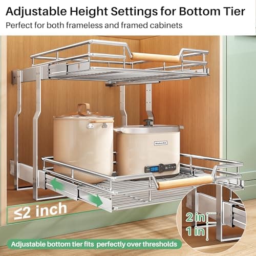 Pull-Out Cabinet Organizer for Pots and Pans - Heavy Duty 2 Tier Sliding Shelves (23 W X 21 D)