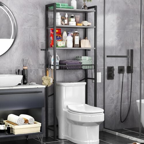 4-Tier Over-The-Toilet Storage Rack with Adjustable Shelf and Basket