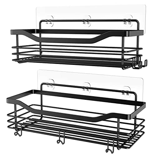 Orimade Rustproof Stainless Steel Shower Caddy 2 Pack - Adhesive Mount, 5 Hooks