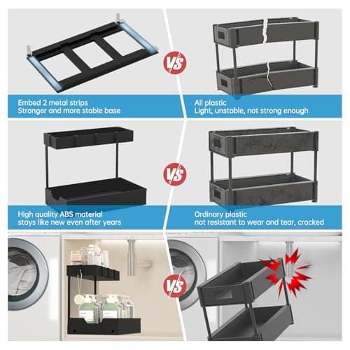NATURE'S SOURCE 2-Tier Under Sink Organizers, Black 2-Pack