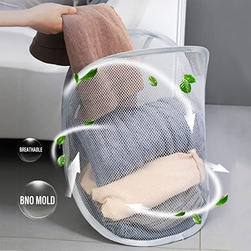3-Piece Foldable Grey Mesh Laundry Hamper with Handle for Home & Hotel