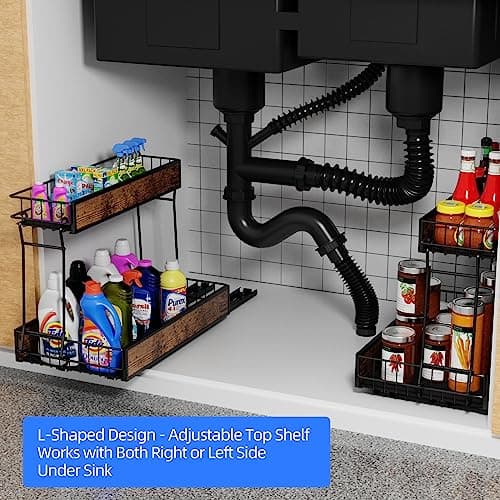 Under Sink Slide Out Organizer for Bathroom or Kitchen Storage, Black