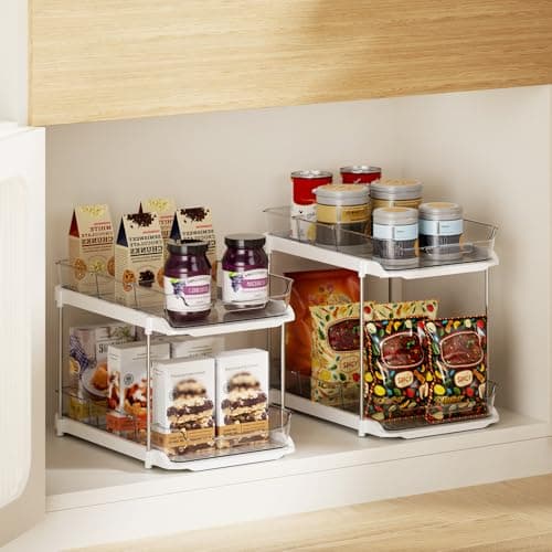 LAMU 2-Pack Bathroom & Kitchen Storage, 2-Tier Under-Sink Organizers with Drawers & Dividers