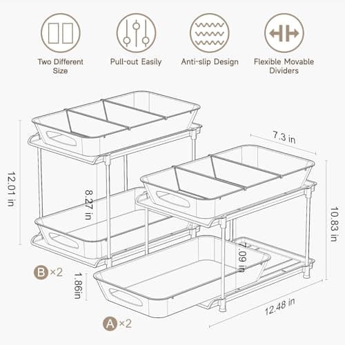 4-Pack Bathroom Sink Organizers & 2-Tier Clear Medicine Cabinet + Pull-Out Kitchen Pantry Storage