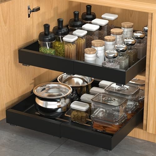 2 Pack Adhesive Pull-Out Cabinet Organizer, 17" Deep, White