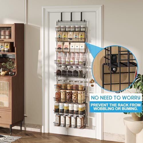 Stylish 9-Tier Spice Rack Organizer with Door Hook – Wall Mount for Extra Large Pantry Storage