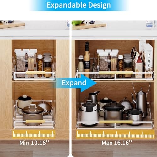 Adjustable Pull Out Cabinet Organizer for Cabinets 10.16-16.36 Wide, 22.5 Deep - 1 Pack