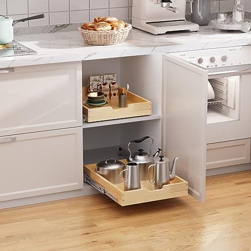 Heavy-Duty Wood Pull-Out Cabinet Organizer for Kitchen Pantry and Bathroom Storage
