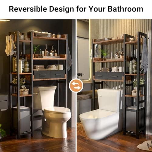 Rustic Brown 7 Tier Toilet Organizer with 2 Drawers & 4 Hooks