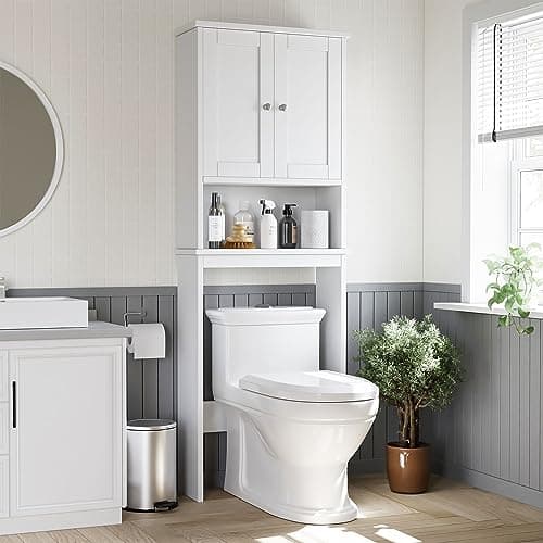 Shintenchi Anti-Tip Toilet Storage Cabinet, White