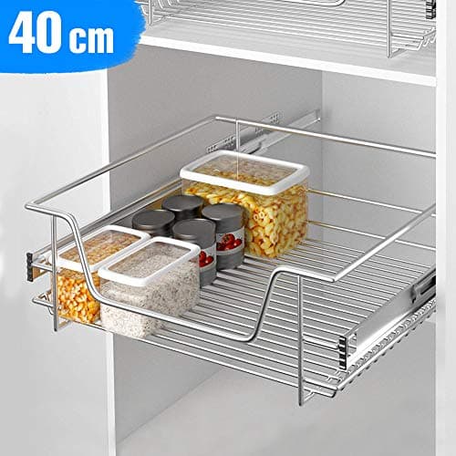 Telescopic Kitchen Drawer with Removable Shelf and Stainless Steel Rail