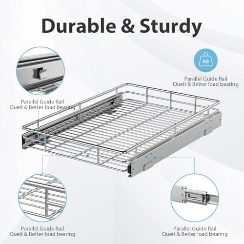 ZOINLIY Heavy Duty Pull-Out Kitchen Organizer, 14" x 21" Storage Basket, Smooth Sliding, Chrome Finish