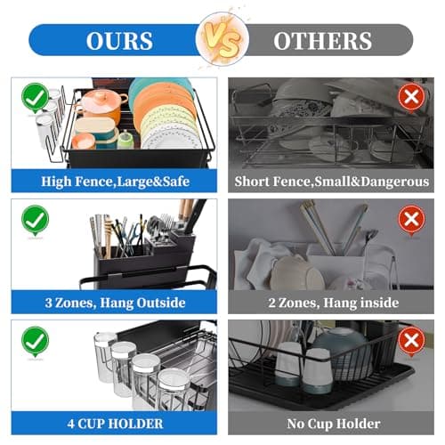 Trending Steel Dish Drying Rack, Large Capacity with Cutlery Holder, Black