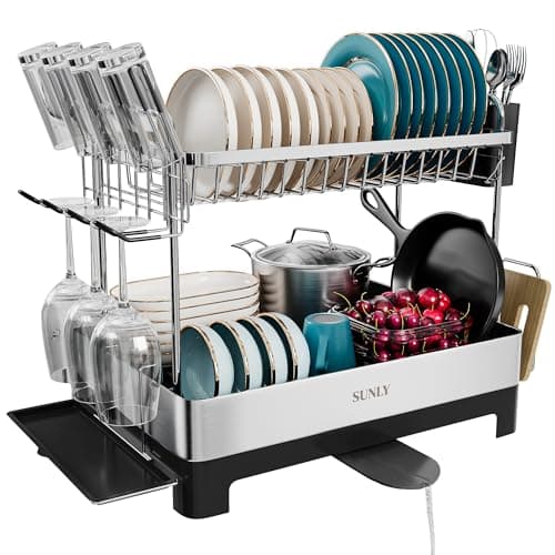 SUNLY Large 2-Tier Dish Drying Rack, 304 Stainless, Kitchen Counter Drain Board