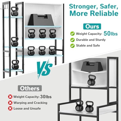 White Non-Slip Freestanding Toilet Cabinet with 4-Tier Shelves & Hooks