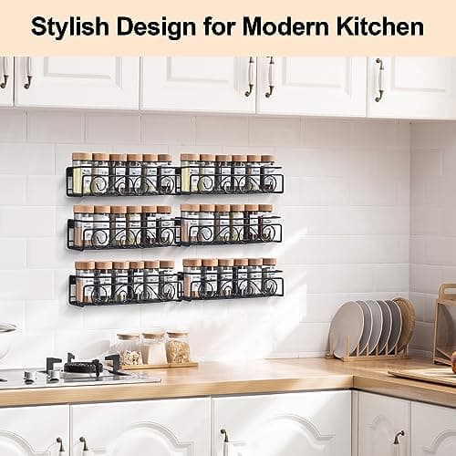 Screw or Adhesive Hanging Spice Rack 6 Pack, 2.5"x2.7"x12", Kitchen Organizer