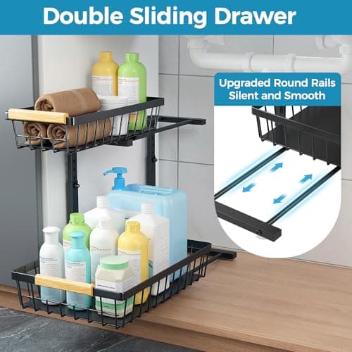 2 Pack Large Metal Under Sink Organizers for Kitchen & Bathroom