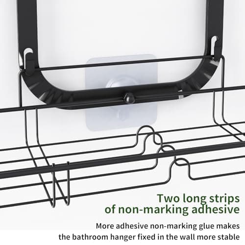 Fixwal Adjustable Height Black Shower Organizer with Hooks and Soap Holders
