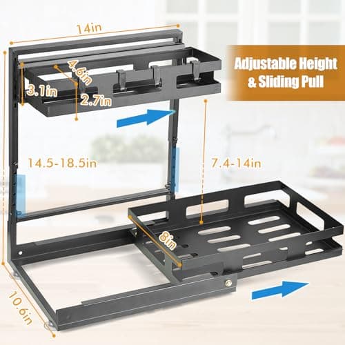 LBTING 2 Tier L-Shaped Metal Under Sink Organizer with Drawer - Black