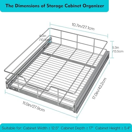 Heavy Duty Slide Out Drawer Cabinet Organizer, 11" W x 17" D, Kitchen & Bathroom
