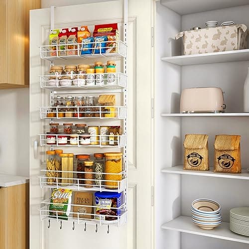 White Heavy-Duty Over Door Pantry Spice Organizer - 6 Adjustable Baskets