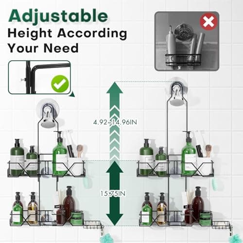 Upgraded Hanging Shower Caddy with Hooks & Soap Holder, Adjustable Height Rack