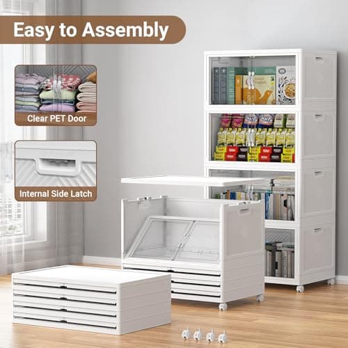 4Pack White Stackable 100QT V20 Plastic Storage Bins with Wheels