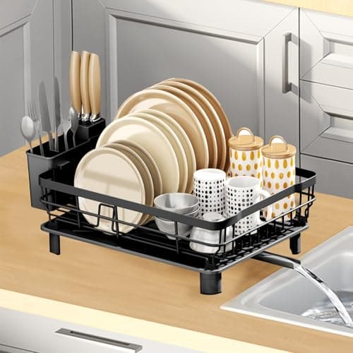 Over-the-Sink Dish Drying Rack for Kitchen with Utensil Holder - Black