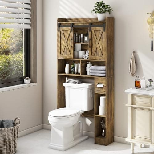 Bathroom Space-Saving Toilet Cabinet with Barn Door