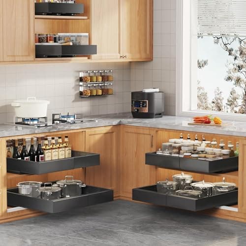 Black Heavy Duty Pull Out Cabinet Organizer, Expandable Slide Out Drawers, Kitchen Pantry Storage